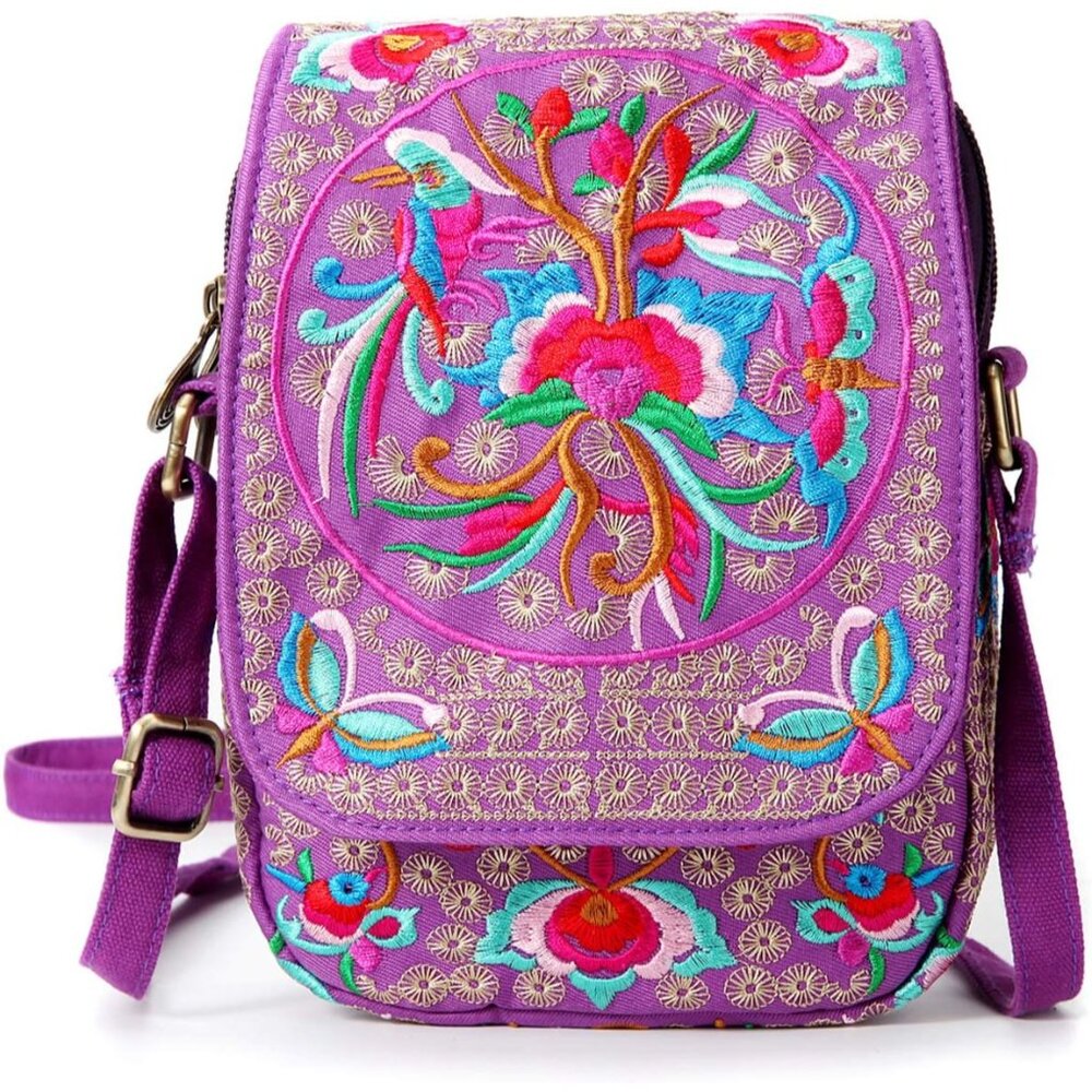 Embroidered Cute Mini Crossbody Bag For Women Small Handbags Wristlet Wallet Bag